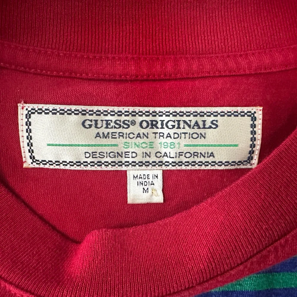 Guess Originals Camden Striped Short Sleeve T-Shirt Red Blue Green Men’s Medium - Picture 3 of 6